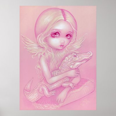 Albino Alligator Angel big eye lowbrow Art Print by strangeling