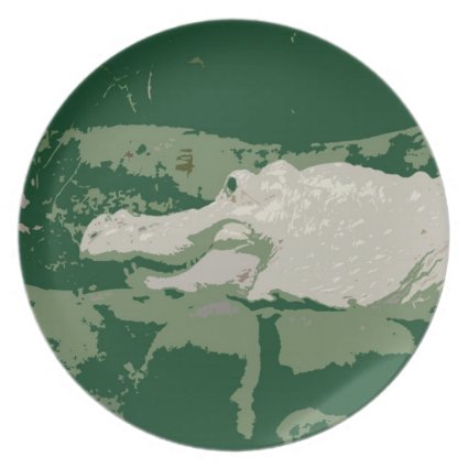 albino white alligator graphic green reptile dinner plate