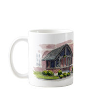 albright entrance, clock tower mugs