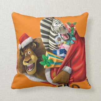 Alex and Marty on a Holiday themed pillow.