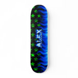 Alex skateboard blue fire and flames design