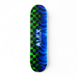 Alex skateboard blue fire and flames design