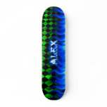 Alex skateboard blue fire and flames design