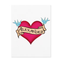 Alexander - Custom Heart Tattoo T-shirts & Gifts postcards by customtattoogifts Alexander - Custom Heart Tattoo T-shirts & Gifts postcards