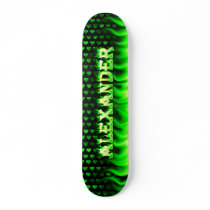 Alexander skateboard green fire and flames design