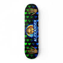 Alexander skull blue fire and flames skateboard de