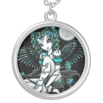 alexis, water, lily, flowers, moon, angel, fairy, faery, fae, faerie, fantasy, art, myka, jelina, big, eyed, mika, angels, Necklace with custom graphic design