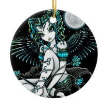 alexis, water, lily, flowers, moon, angel, fairy, faery, fae, faerie, fantasy, art, myka, jelina, big, eyed, mika, angels, Ornament with custom graphic design