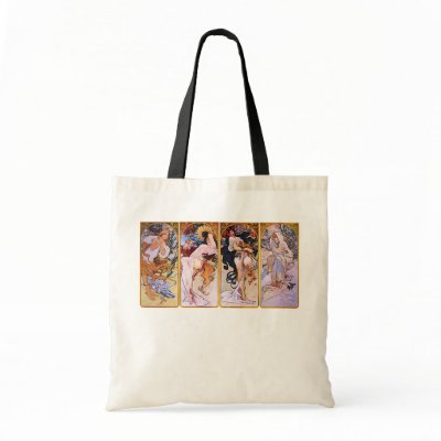 Alfons Mucha ~ The four seasons Tote Bags by ArtNouveauDaz
