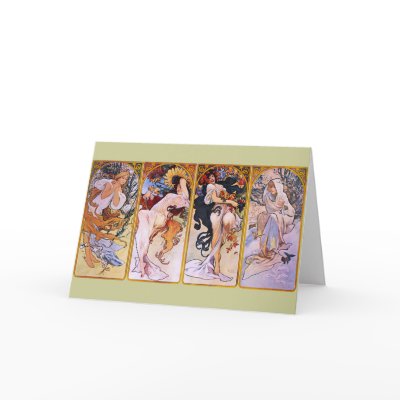 Alfons Mucha ~ The four seasons Greeting Card by ArtNouveauDaz