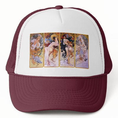 Alfons Mucha ~ The four seasons Trucker Hats by ArtNouveauDaz