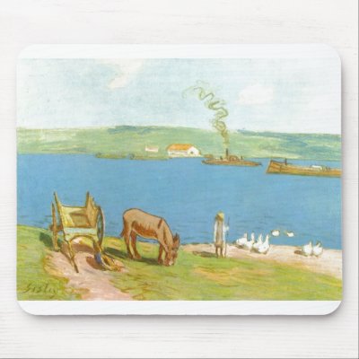 Alfred Sisley - Flussufer 1890 Geese Donkey Cart Mouse Pads by inquester