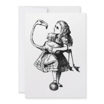 Alice and Flamingo Inked Black invitations