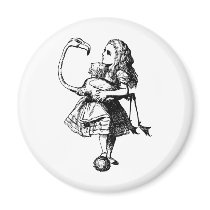 Alice and Flamingo Inked Black Fridge Magnet