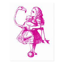 Alice and Flamingo Inked Pink Postcard