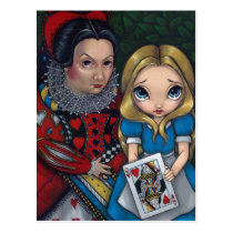 art, fantasy, alice, wonderland, victorian, children, queen of hearts, red queen, queen, hearts, red, england, english, off with her head, off with their heads, playing card, cards, card, playing, fairytale, lewis carroll, eye, eyes, big eye, tudor, big eyed, jasmine, becket-griffith, becket, griffith, jasmine becket-griffith, jasmin, strangeling, artist, goth, gothic, fairy, gothic fairy, Postkort med brugerdefineret grafisk design