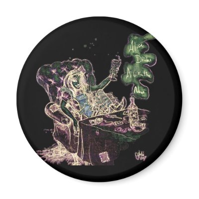 Alice Drinks Absinthe Now (negative) Magnets by opheliasart