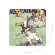 Alice Encounters a Rabbit Distraction Round Stickers