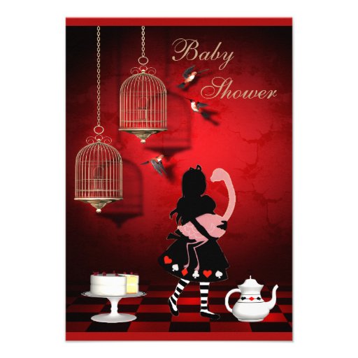 Alice & Flamingo Birds & Cages Baby Shower Personalized Invite