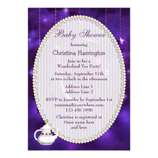 Alice & Flamingo Purple Moon Baby Shower Invitations