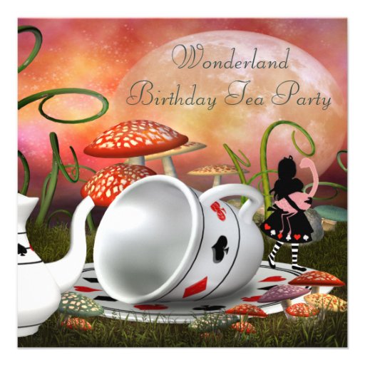 Alice & Flamingo Wonderland Birthday Party Personalized Invite