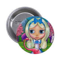 Alice in Wonderland and Flamingo Button