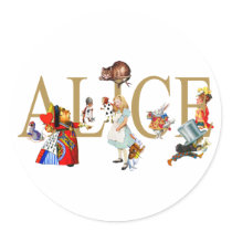 ALICE IN WONDERLAND AND FRIENDS ROUND STICKER