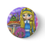Alice in Wonderland and the Caterpillar Button