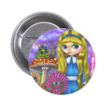 Alice in Wonderland and the Caterpillar Button