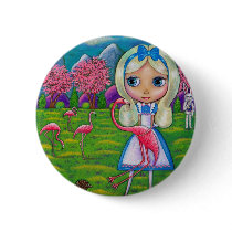 Alice in Wonderland and the Flamingos buttons