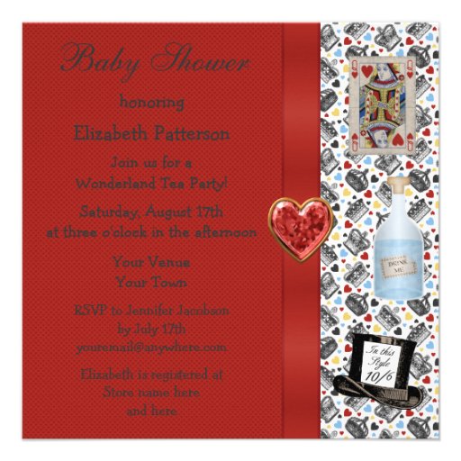 Alice in Wonderland Baby Shower Red Tea Party Personalized Invites