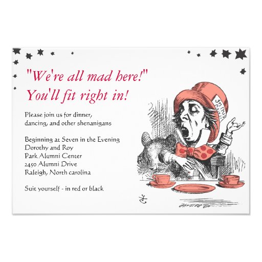 Alice In Wonderland Bat Mitzvah Party Card Custom Invitations