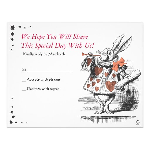 Alice In Wonderland Bat Mitzvah Reply Card Personalized Invite