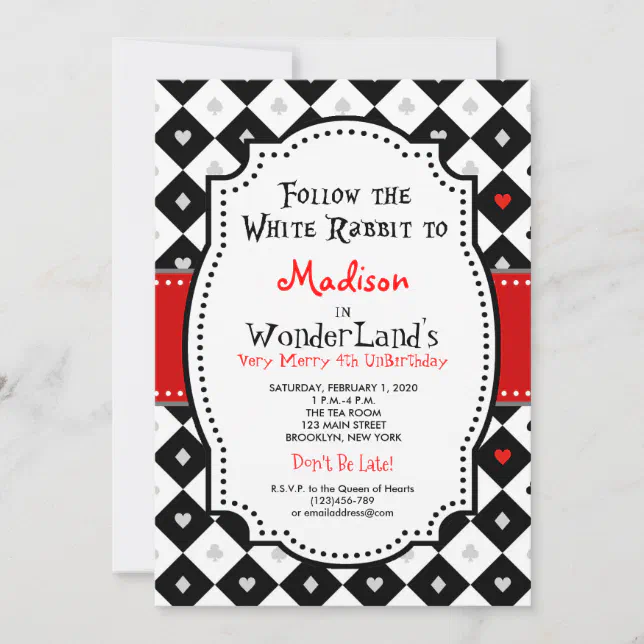 Alice In Wonderland Birthday Invite Queen Of Heart Zazzle