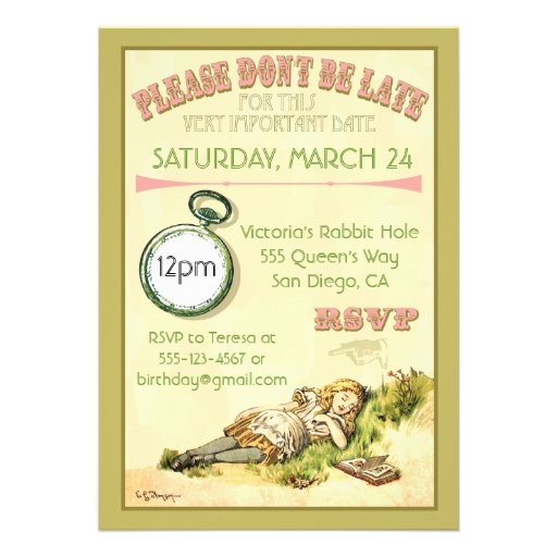Alice in wonderland birthday party invitations