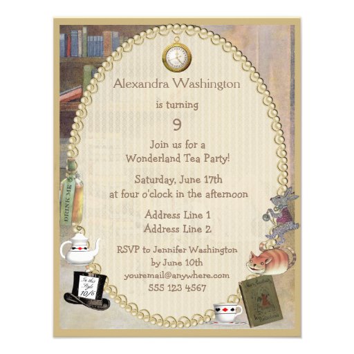 Alice in Wonderland Birthday Tea Party Personalized Announcement