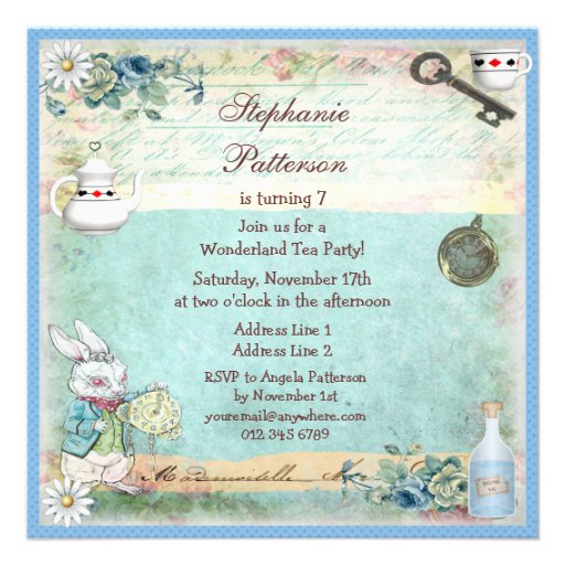Alice in Wonderland Birthday Tea Party Invites