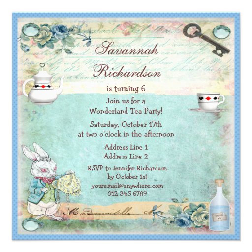 Alice in Wonderland Birthday Tea Party Invites