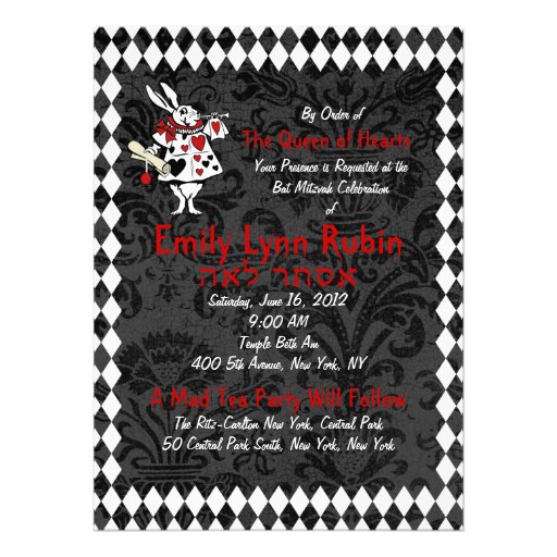 Alice in Wonderland Black Party Invitation (front side)