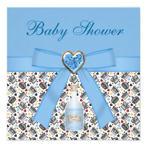 Alice in Wonderland Blue Baby Shower Tea Party Custom Announcements