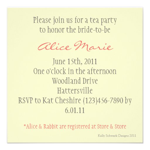 Alice In Wonderland Bridal or Baby Shower Invite