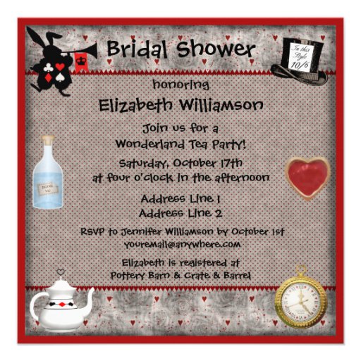 Alice in Wonderland Bridal Shower Tea Party Invite