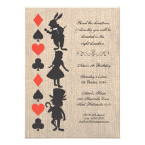 Alice in Wonderland Burlap Tea Party Birthday Custom Announcements