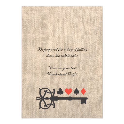 Alice in Wonderland Burlap Tea Party Birthday Custom Announcements