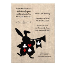 Alice in Wonderland Burlap Tea Party Birthday Personalized Invites