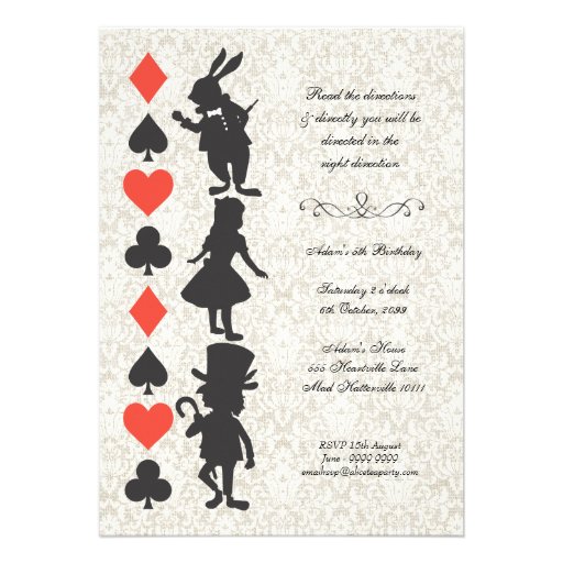 Alice in Wonderland Cards Tea Party Birthday Personalized Invite