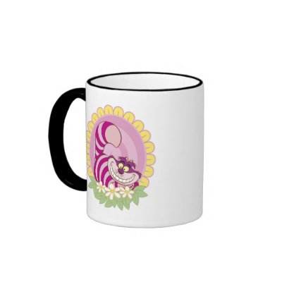 Alice in Wonderland Cheshire Cat grinning flowers mugs