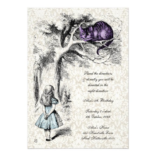 Alice in Wonderland Cheshire Tea Party Birthday Personalized Invites