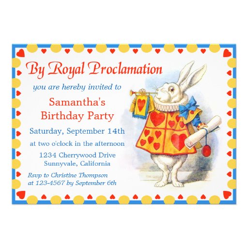 Alice in Wonderland Custom Birthday Party Invites
