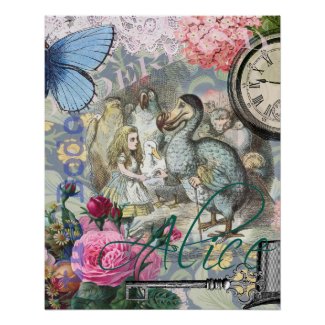 Alice in Wonderland Dodo Vintage Pretty Collage Perfect Poster